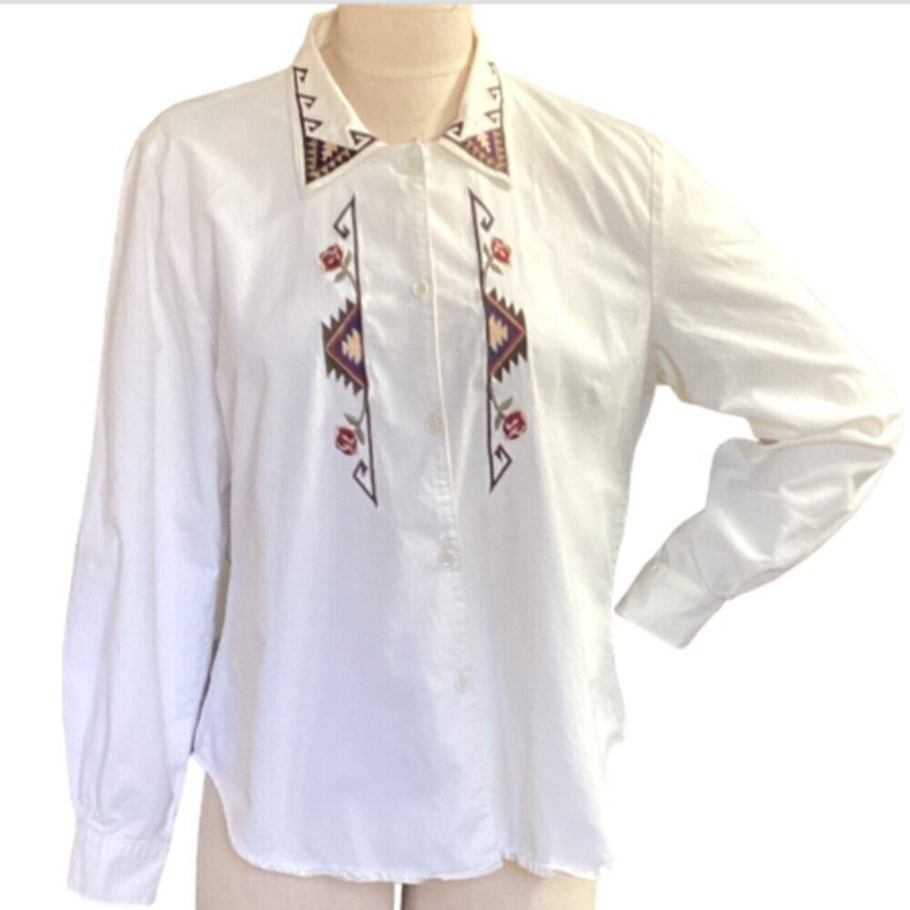VTG Roper Button-Down Shirt Embroidered Womens M Western Rodeo Southwest 64H